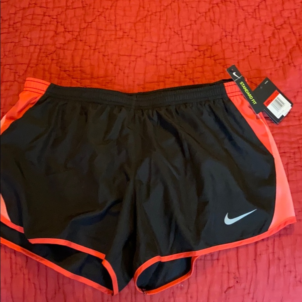 Nike Dry-Fit athletic shorts - black and coral red
